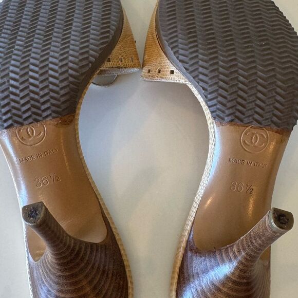 Chanel CC Logo Bow Beige Tan Leather Pastel Kitten Heels EU 36.5 US 6.5 Vintage - Picture 9 of 10